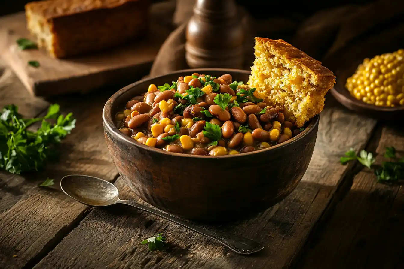 A delicious bowl of calico beans ready to be served.