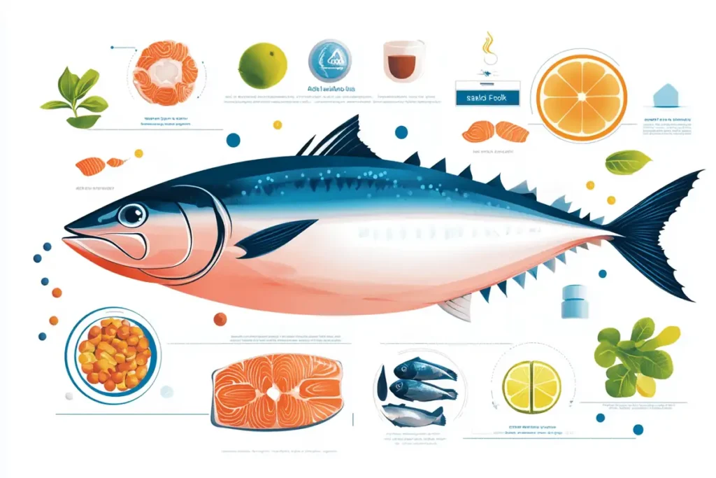 Infographic highlighting the health benefits of wahoo fish, including lean protein and omega-3 fatty acids