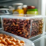 Calico beans stored in the fridge, illustrating how long do calico beans last in the fridge.