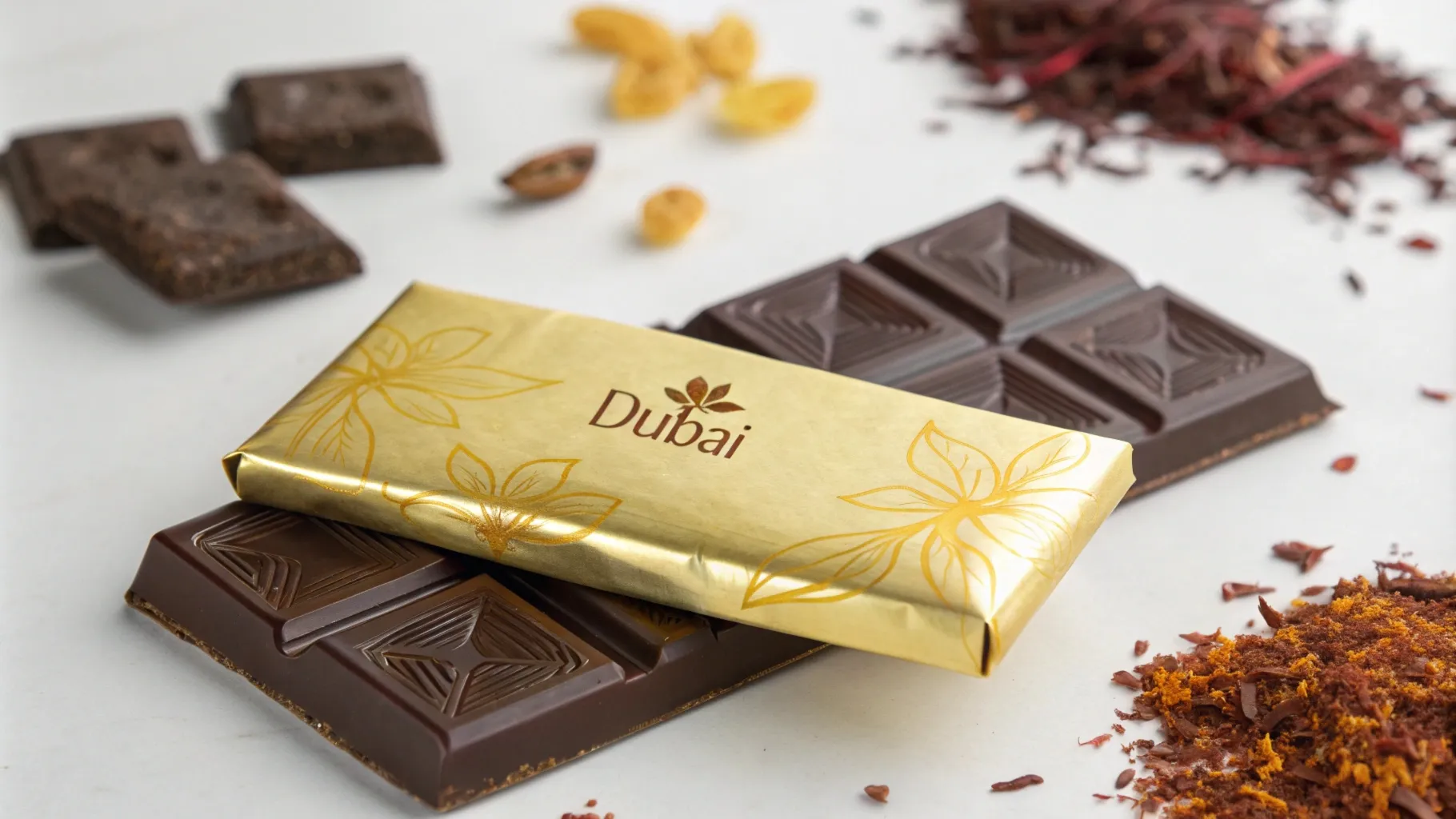 Dubai chocolate with gold leaf and exotic spices