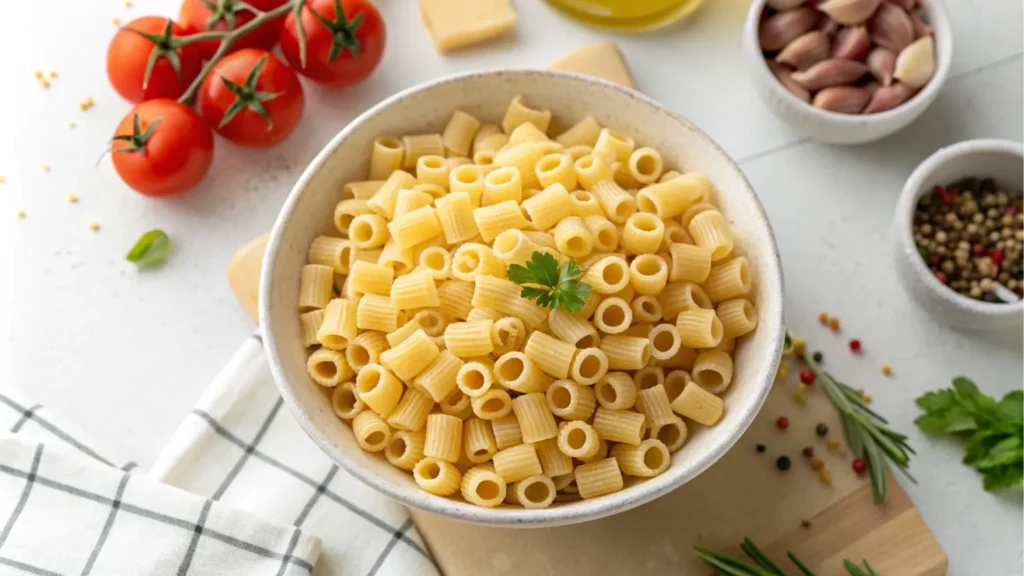 Why use ditalini pasta? A bowl of cooked ditalini noodles.