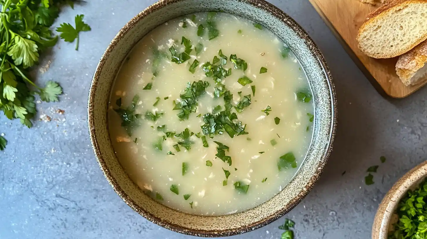 A hearty bowl of soup with various vegetables and the secret ingredient.