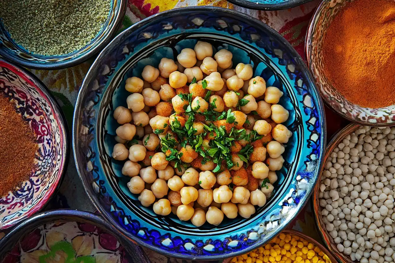 A close-up view of healthy garbanzo beans.