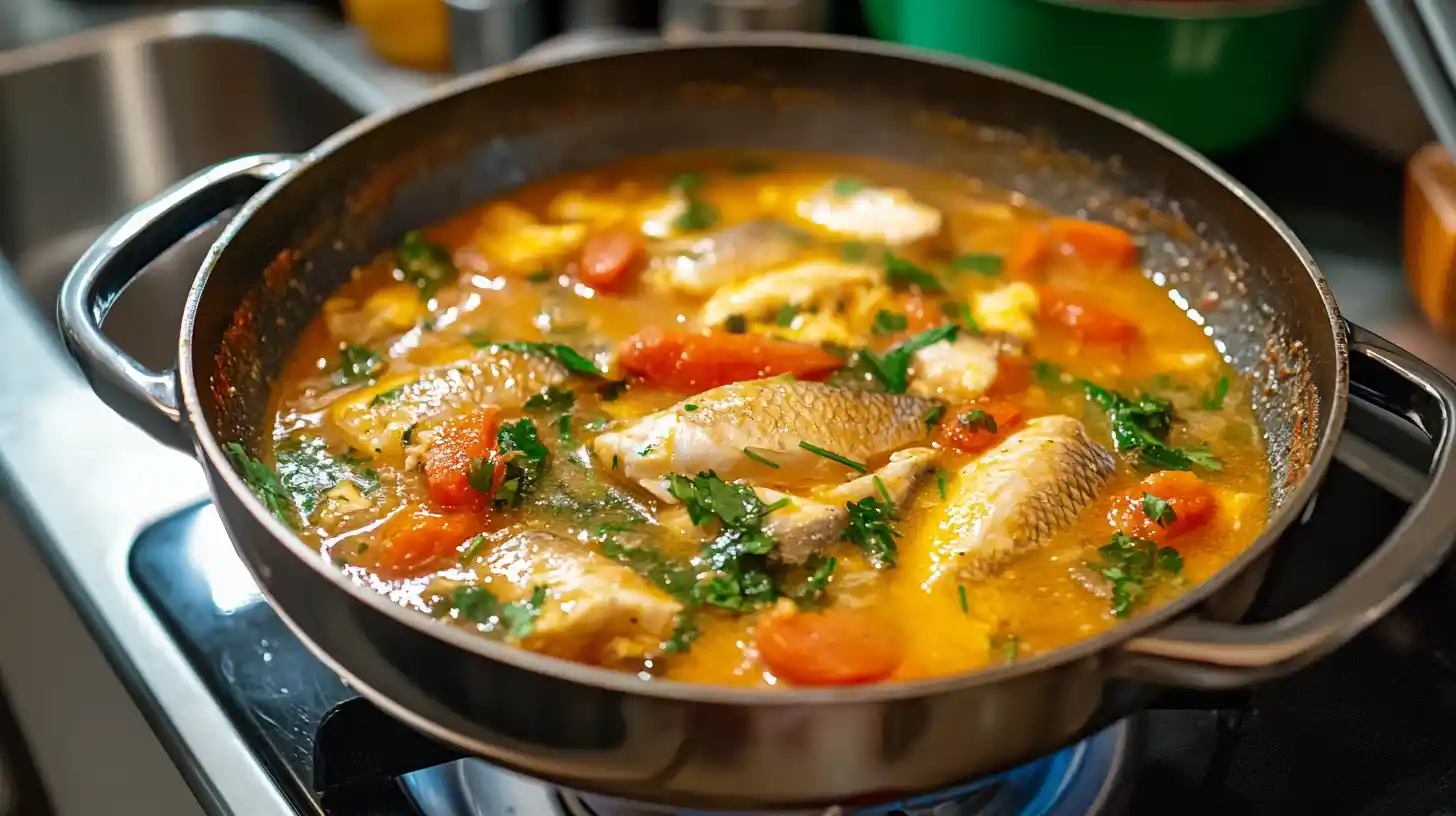 Delicious fish gravy recipe served over white fish fillet