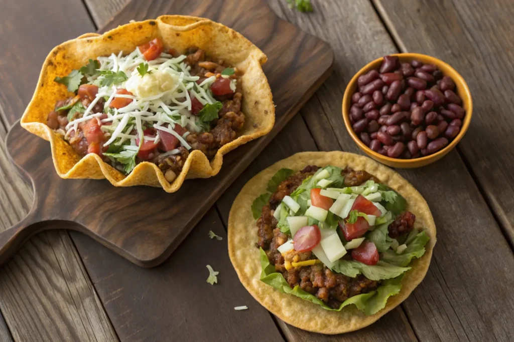 What's the difference between a tostada and a taco bowl? A visual comparison.