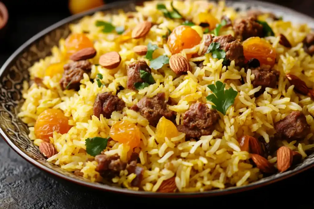 A vibrant close-up of Spiced Middle Eastern ground lamb and rice recipe