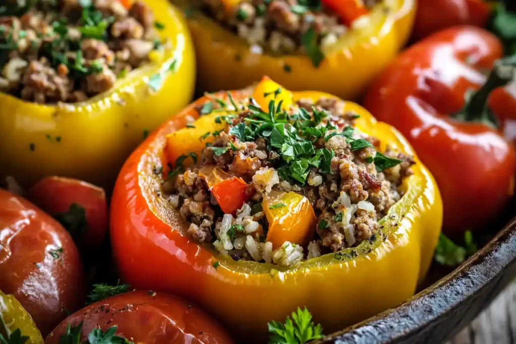 Close-up view of Ground Lamb and Rice Stuffed Vegetables recipe