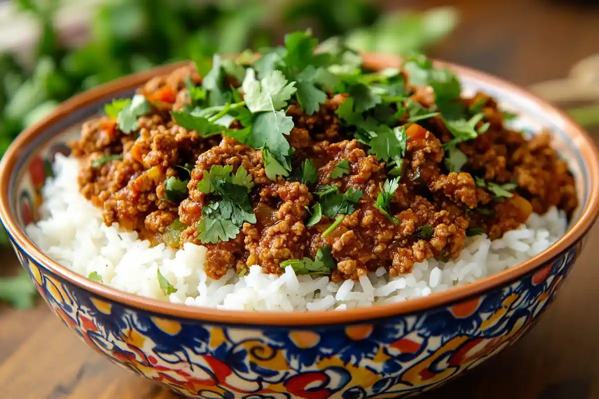 Spiced ground lamb and rice recipe with fresh herbs